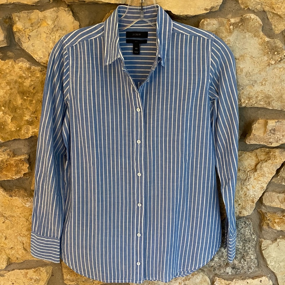 J. Crew Blue and White Striped "Boy" Shirt 00